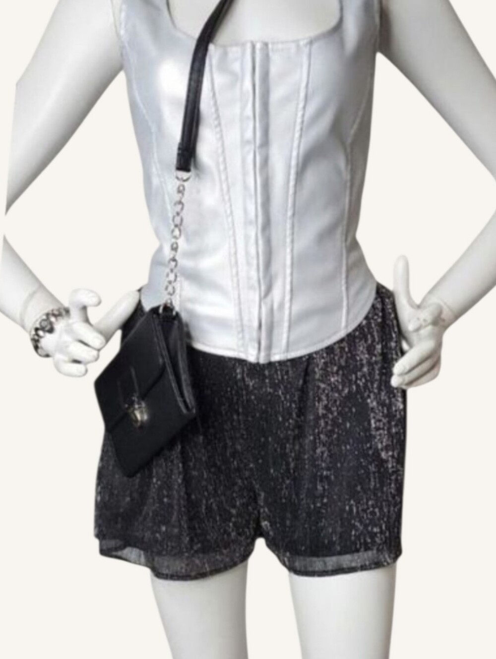 Dex Black Metallic Paperbag Shorts NWT Large Night Luxe Going Out